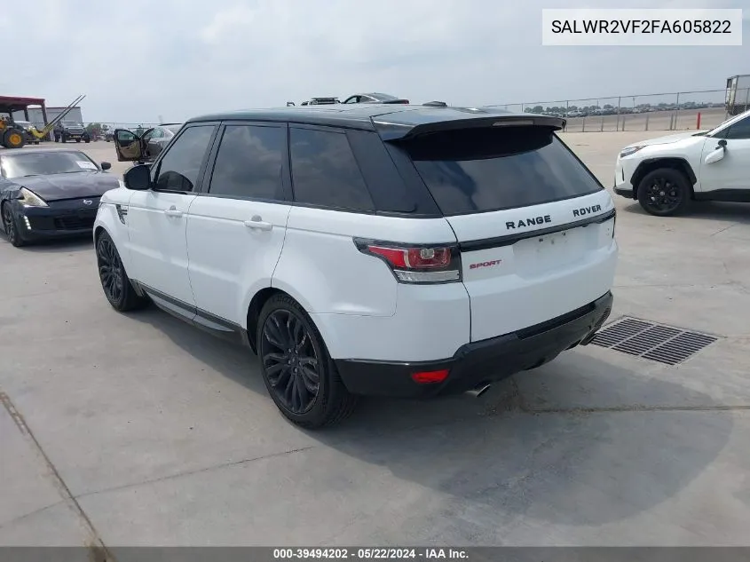 2015 Land Rover Range Rover Sport 3.0L V6 Supercharged Hse VIN: SALWR2VF2FA605822 Lot: 39494202