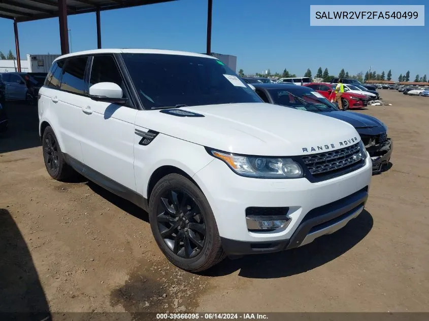 2015 Land Rover Range Rover Sport 3.0L V6 Supercharged Hse VIN: SALWR2VF2FA540499 Lot: 39566095