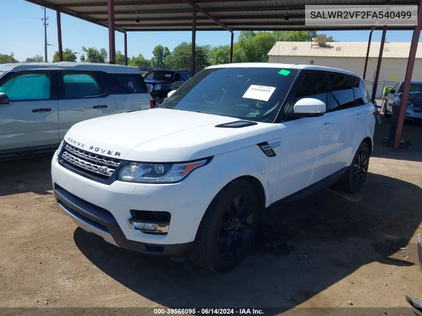 2015 Land Rover Range Rover Sport 3.0L V6 Supercharged Hse VIN: SALWR2VF2FA540499 Lot: 39566095