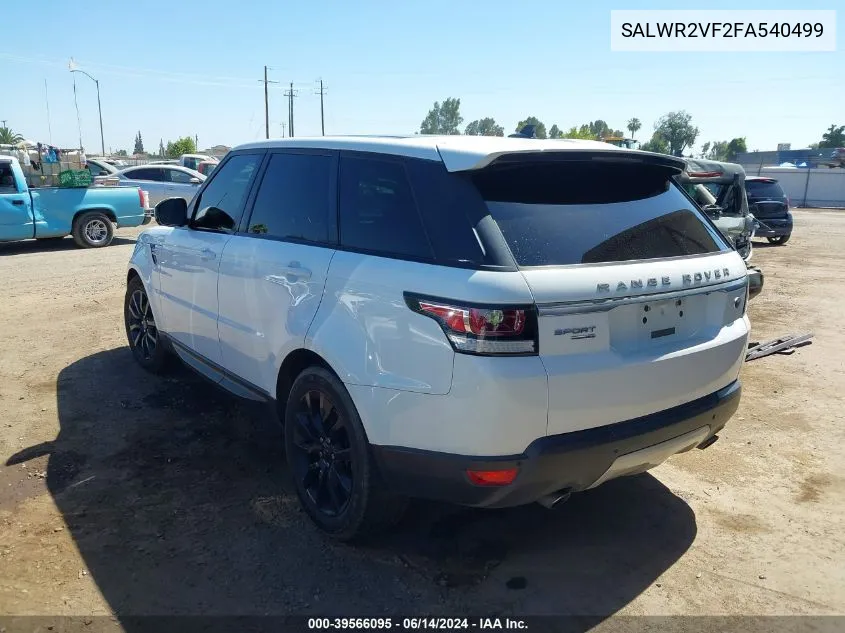 2015 Land Rover Range Rover Sport 3.0L V6 Supercharged Hse VIN: SALWR2VF2FA540499 Lot: 39566095