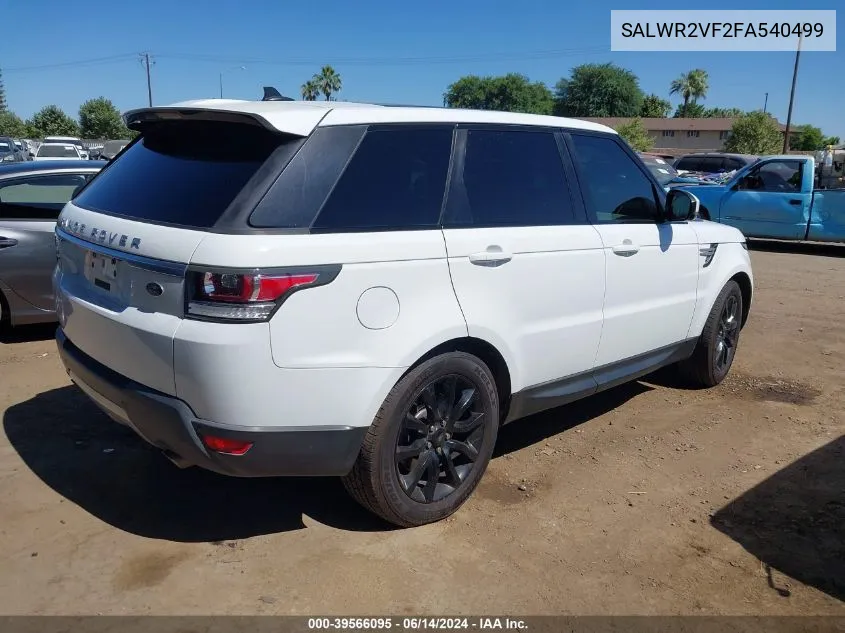 2015 Land Rover Range Rover Sport 3.0L V6 Supercharged Hse VIN: SALWR2VF2FA540499 Lot: 39566095