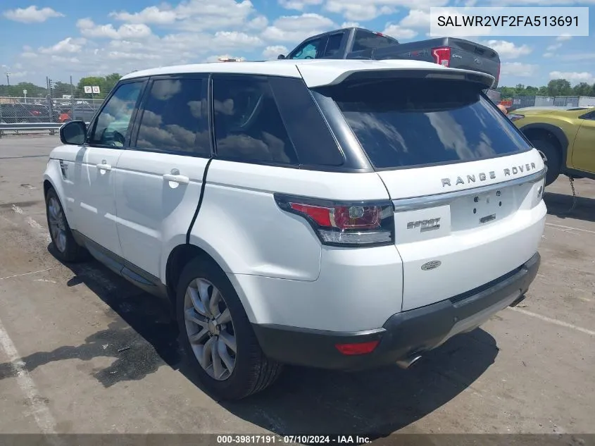 2015 Land Rover Range Rover Sport 3.0L V6 Supercharged Hse VIN: SALWR2VF2FA513691 Lot: 39817191