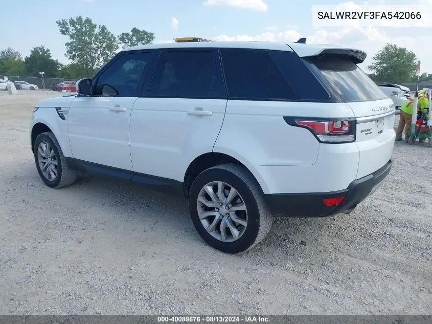 2015 Land Rover Range Rover Sport 3.0L V6 Supercharged Hse VIN: SALWR2VF3FA542066 Lot: 40089676