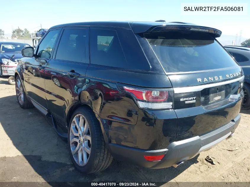 2015 Land Rover Range Rover Sport 5.0L V8 Supercharged VIN: SALWR2TF2FA506081 Lot: 40417070