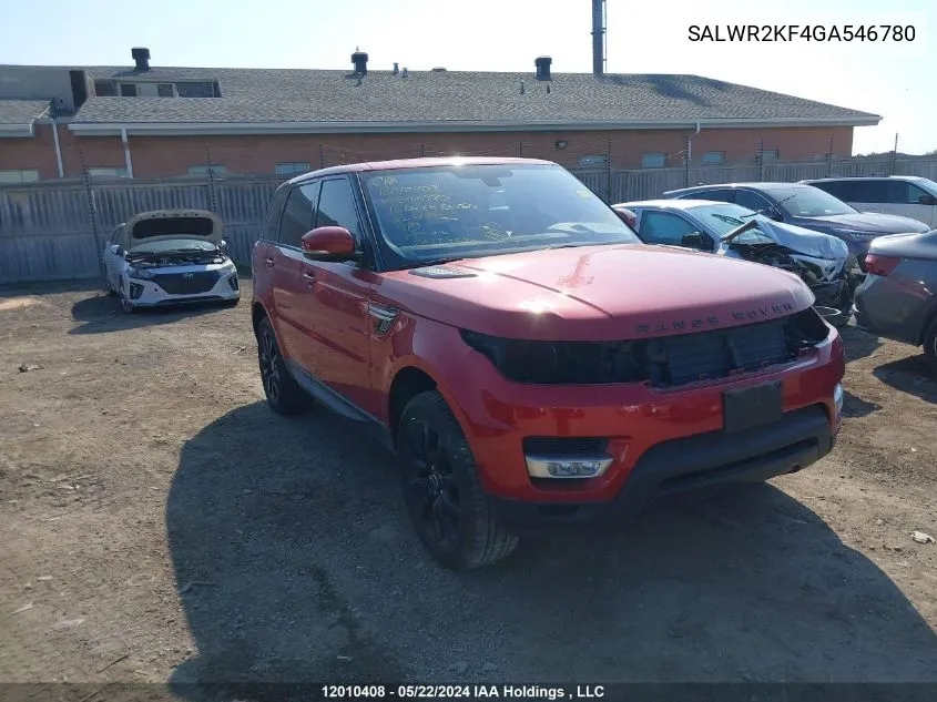 2016 Land Rover Range Rover Sport VIN: SALWR2KF4GA546780 Lot: 12010408