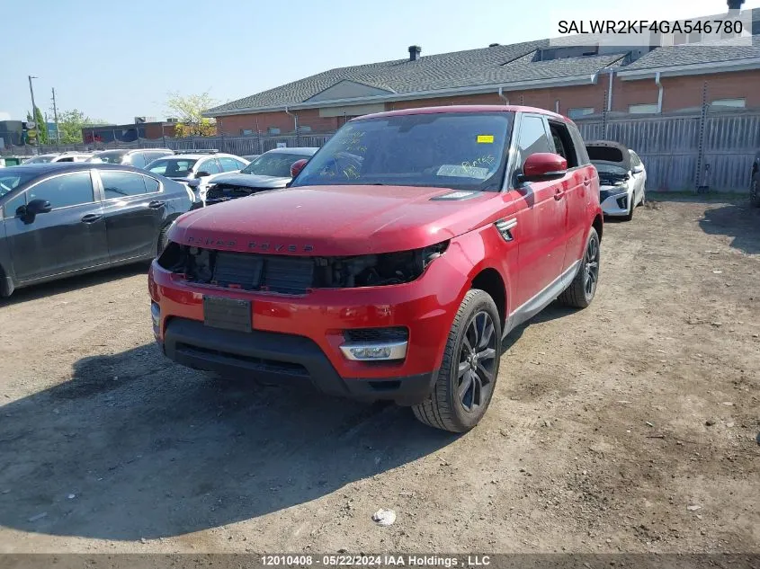 2016 Land Rover Range Rover Sport VIN: SALWR2KF4GA546780 Lot: 12010408