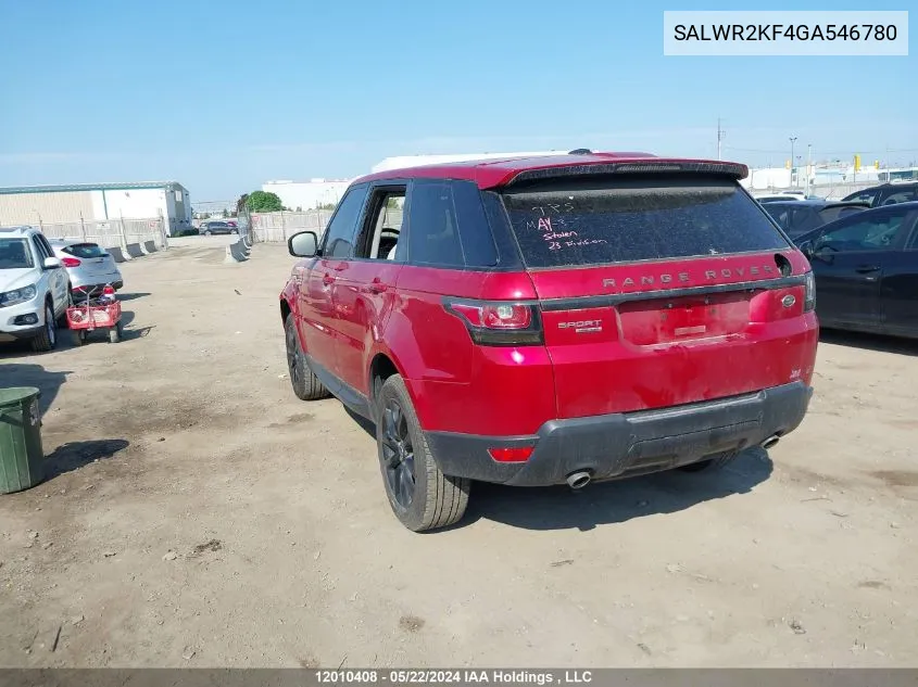 2016 Land Rover Range Rover Sport VIN: SALWR2KF4GA546780 Lot: 12010408