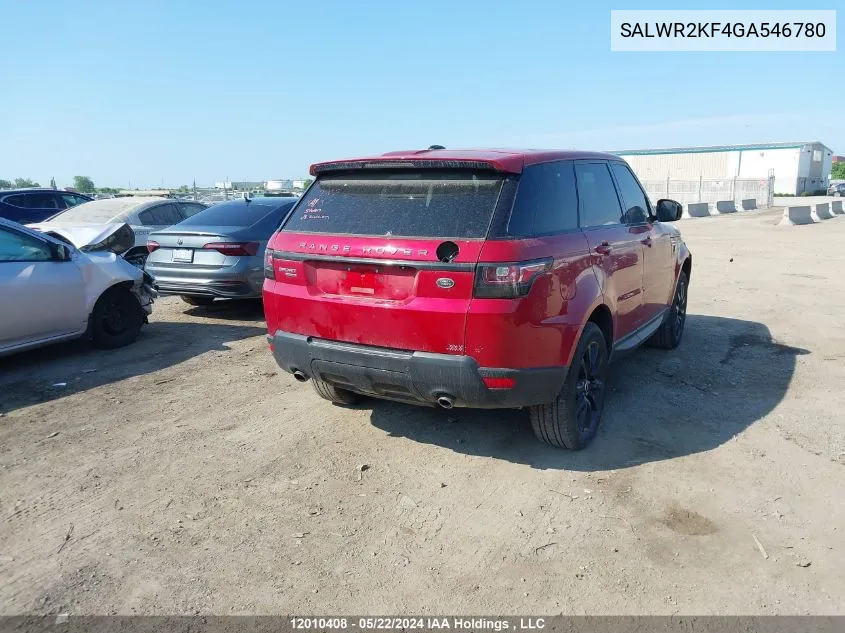 2016 Land Rover Range Rover Sport VIN: SALWR2KF4GA546780 Lot: 12010408