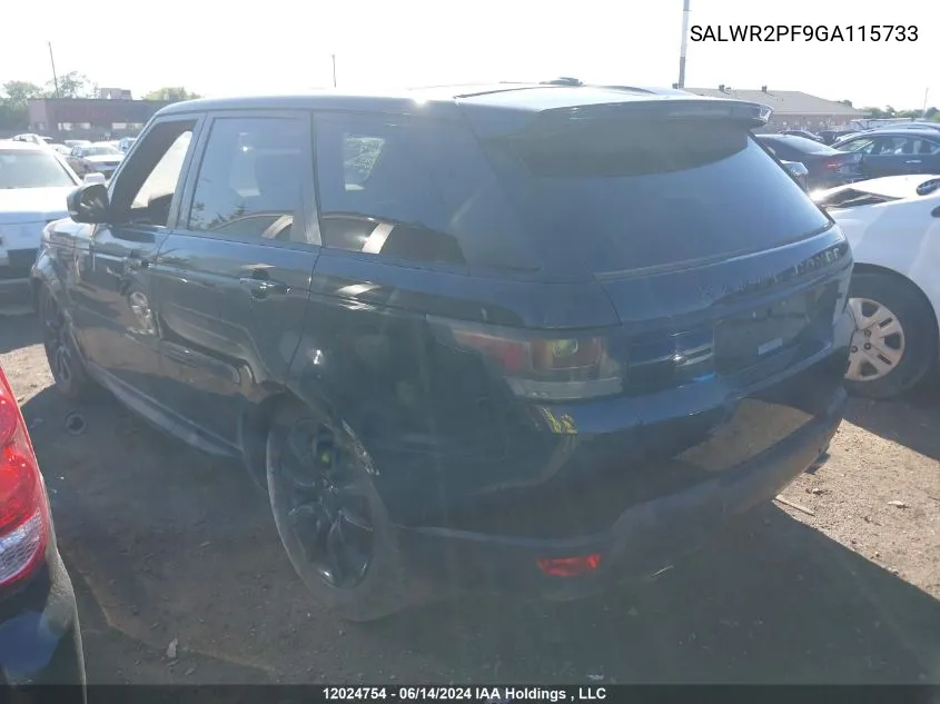 2016 Land Rover Range Rover Sport VIN: SALWR2PF9GA115733 Lot: 12024754