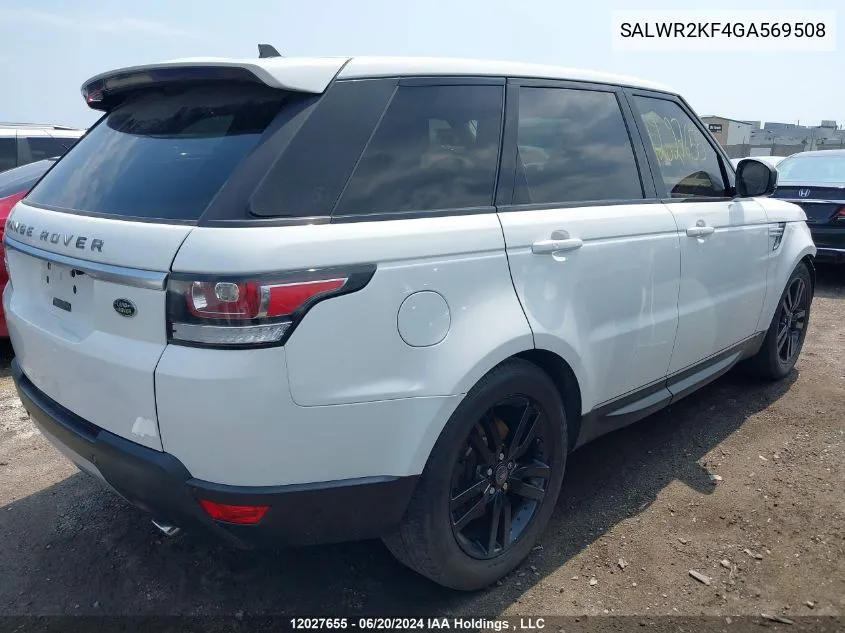 2016 Land Rover Range Rover Sport VIN: SALWR2KF4GA569508 Lot: 12027655