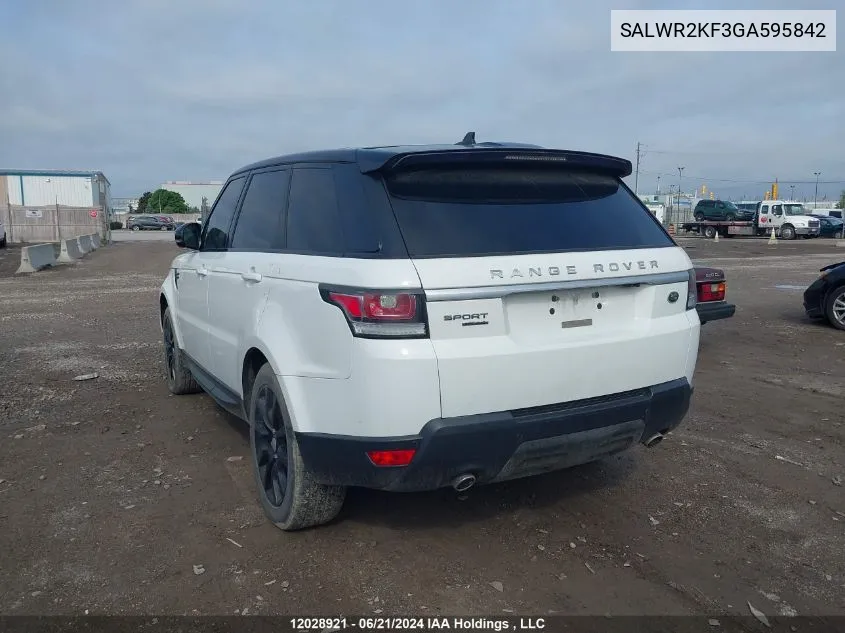 2016 Land Rover Range Rover Sport VIN: SALWR2KF3GA595842 Lot: 12028921