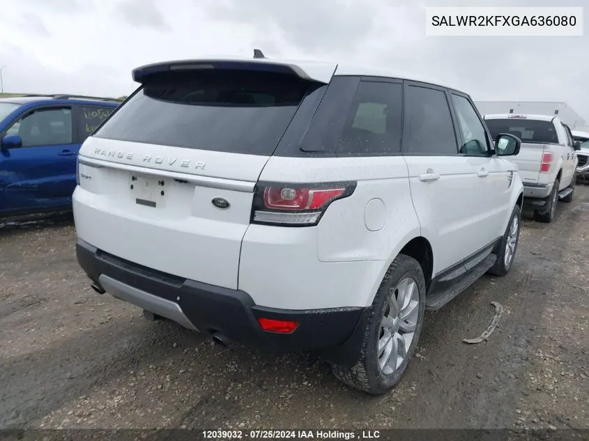 2016 Land Rover Range Rover Sport VIN: SALWR2KFXGA636080 Lot: 12039032