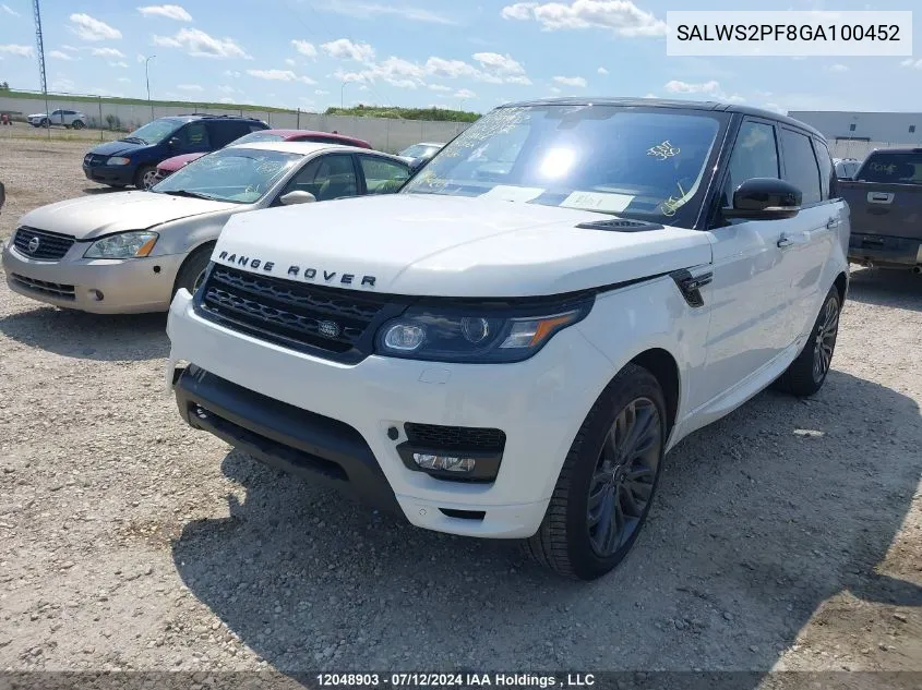 2016 Land Rover Range Rover Sport VIN: SALWS2PF8GA100452 Lot: 12048903