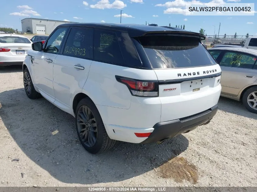 2016 Land Rover Range Rover Sport VIN: SALWS2PF8GA100452 Lot: 12048903