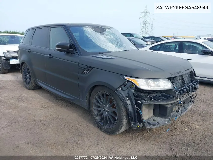 2016 Land Rover Range Rover Sport Hse VIN: SALWR2KF6GA548949 Lot: 12057772