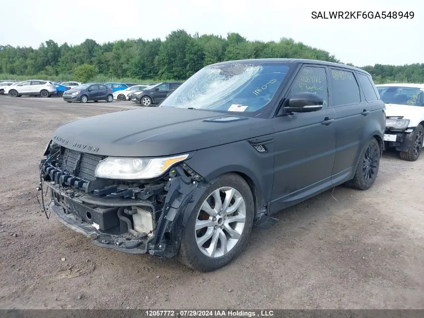 2016 Land Rover Range Rover Sport Hse VIN: SALWR2KF6GA548949 Lot: 12057772