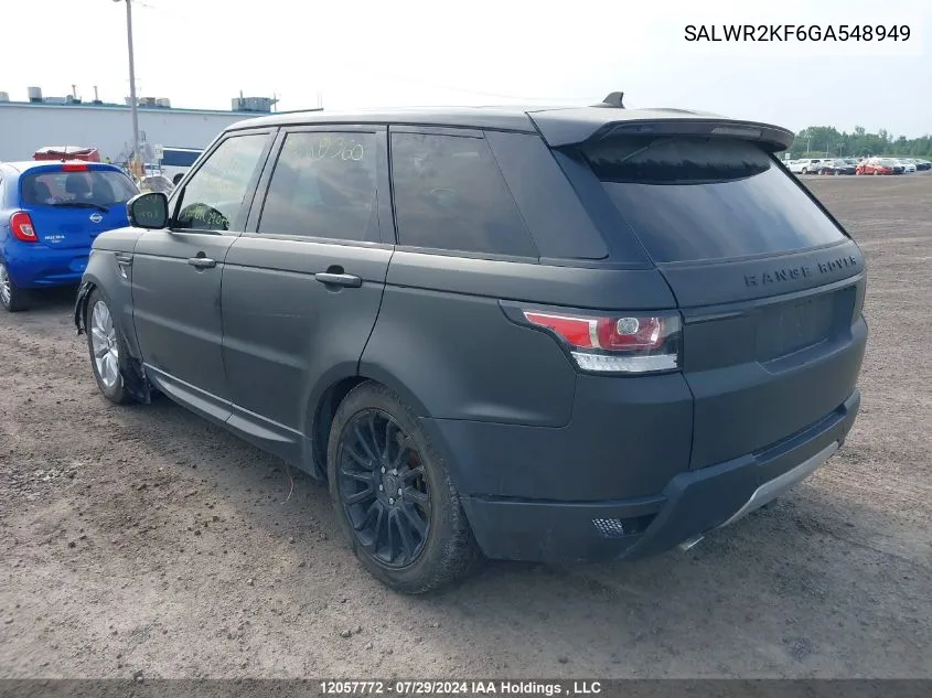 2016 Land Rover Range Rover Sport Hse VIN: SALWR2KF6GA548949 Lot: 12057772