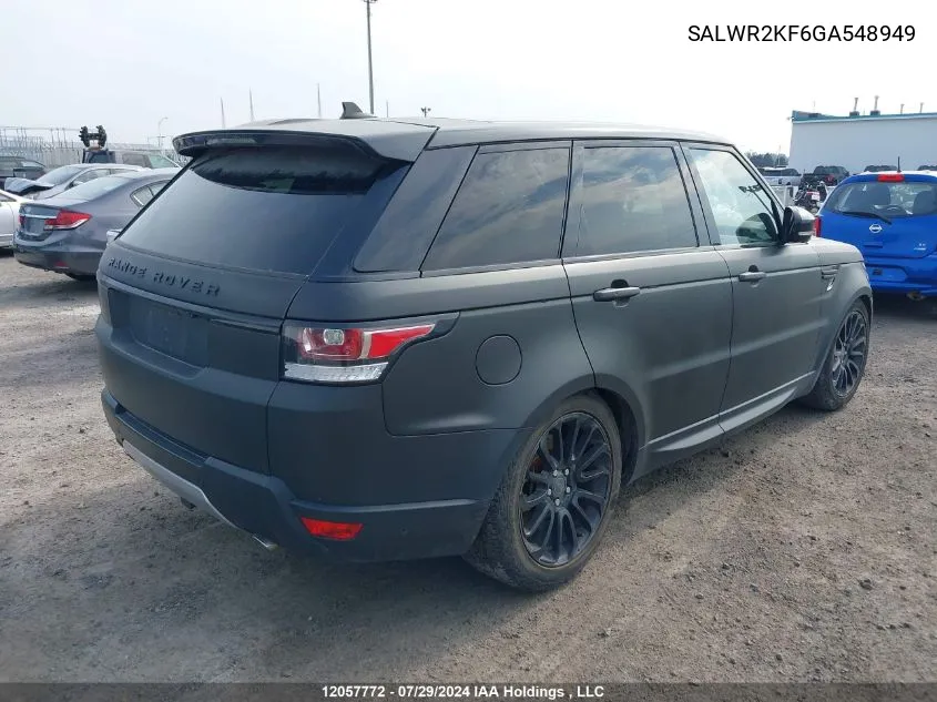 2016 Land Rover Range Rover Sport Hse VIN: SALWR2KF6GA548949 Lot: 12057772