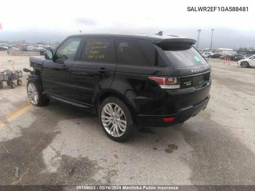 2016 Land Rover Range Rover Sport Supercharged VIN: SALWR2EF1GA588481 Lot: 20159603