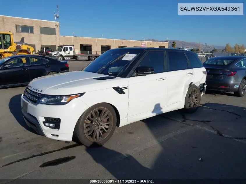 2016 Land Rover Range Rover Sport 3.0L V6 Supercharged Hse VIN: SALWS2VFXGA549361 Lot: 38036301