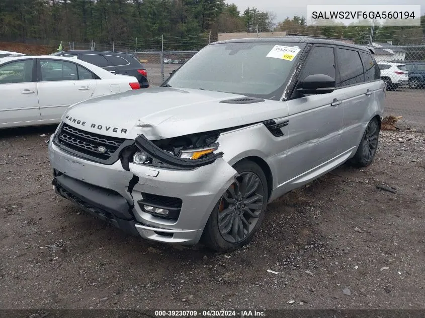 SALWS2VF6GA560194 2016 Land Rover Range Rover Sport 3.0L V6 Supercharged Hse