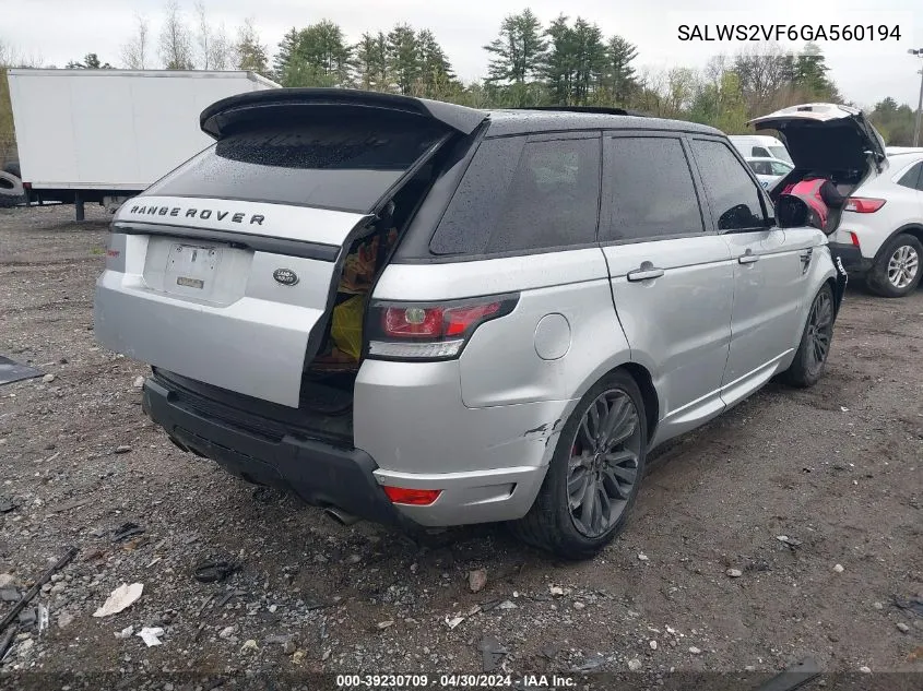 SALWS2VF6GA560194 2016 Land Rover Range Rover Sport 3.0L V6 Supercharged Hse