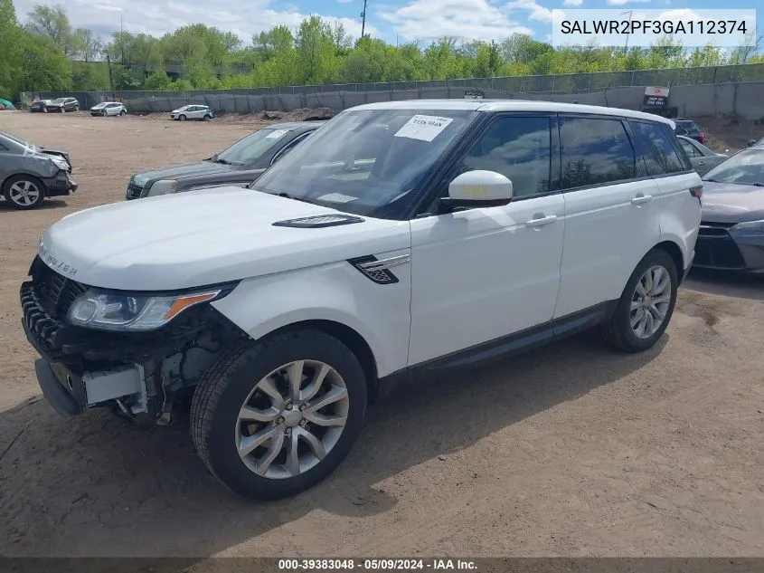 2016 Land Rover Range Rover Sport 3.0L V6 Supercharged Hse VIN: SALWR2PF3GA112374 Lot: 39383048