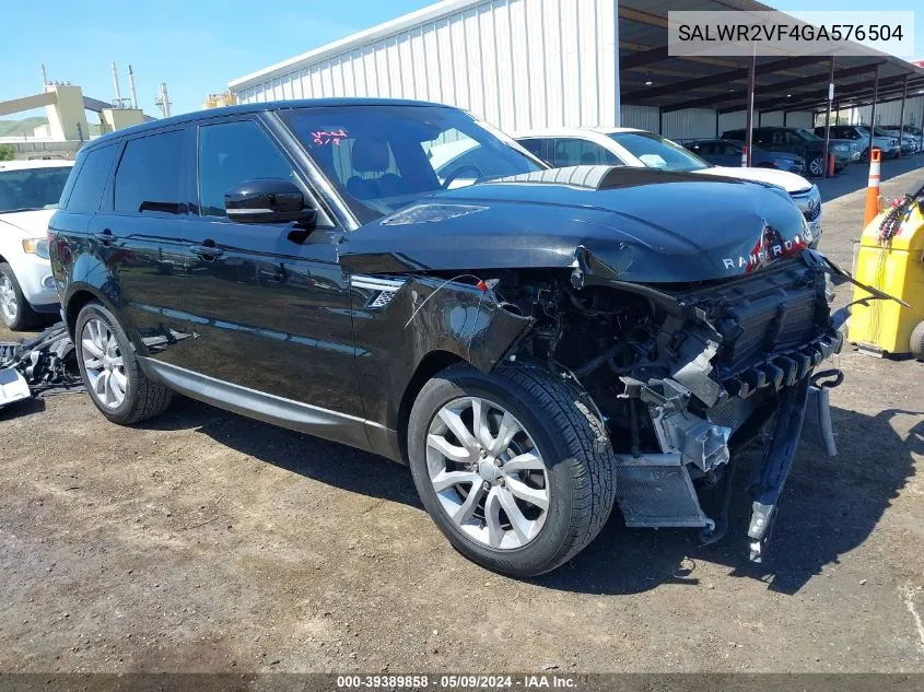 2016 Land Rover Range Rover Sport 3.0L V6 Supercharged Hse VIN: SALWR2VF4GA576504 Lot: 39389858