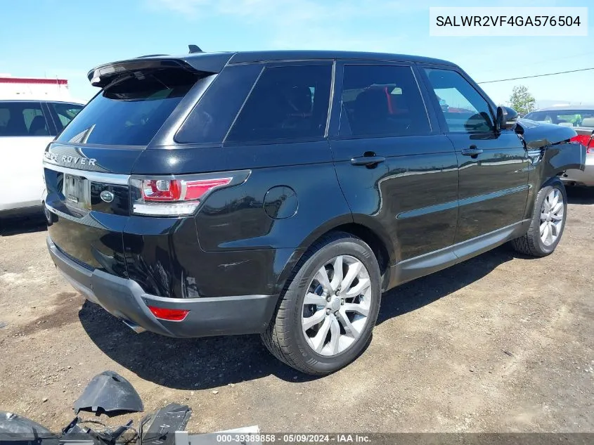 2016 Land Rover Range Rover Sport 3.0L V6 Supercharged Hse VIN: SALWR2VF4GA576504 Lot: 39389858