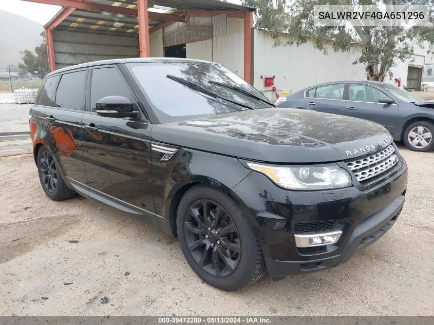 2016 Land Rover Range Rover Sport 3.0L V6 Supercharged Hse VIN: SALWR2VF4GA651296 Lot: 39412280