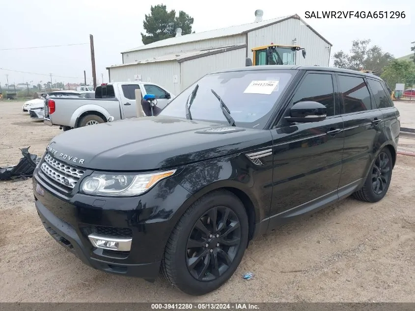 2016 Land Rover Range Rover Sport 3.0L V6 Supercharged Hse VIN: SALWR2VF4GA651296 Lot: 39412280