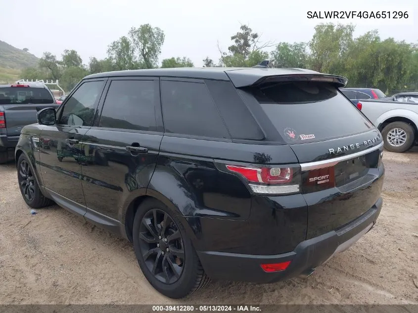 2016 Land Rover Range Rover Sport 3.0L V6 Supercharged Hse VIN: SALWR2VF4GA651296 Lot: 39412280