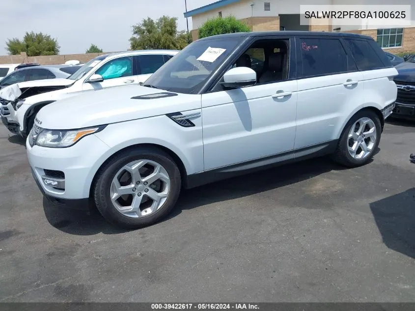 2016 Land Rover Range Rover Sport 3.0L V6 Supercharged Hse VIN: SALWR2PF8GA100625 Lot: 39422617