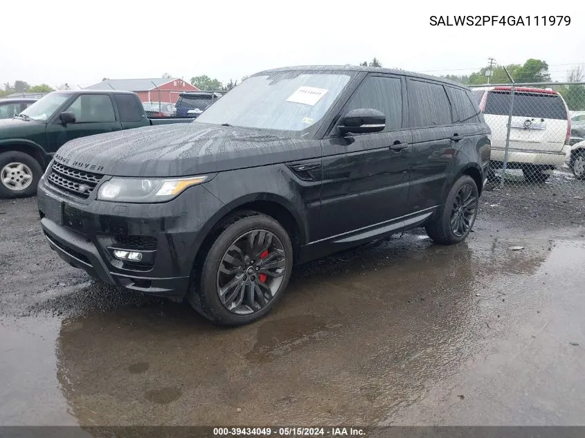 2016 Land Rover Range Rover Sport 3.0L V6 Supercharged Hse VIN: SALWS2PF4GA111979 Lot: 39434049