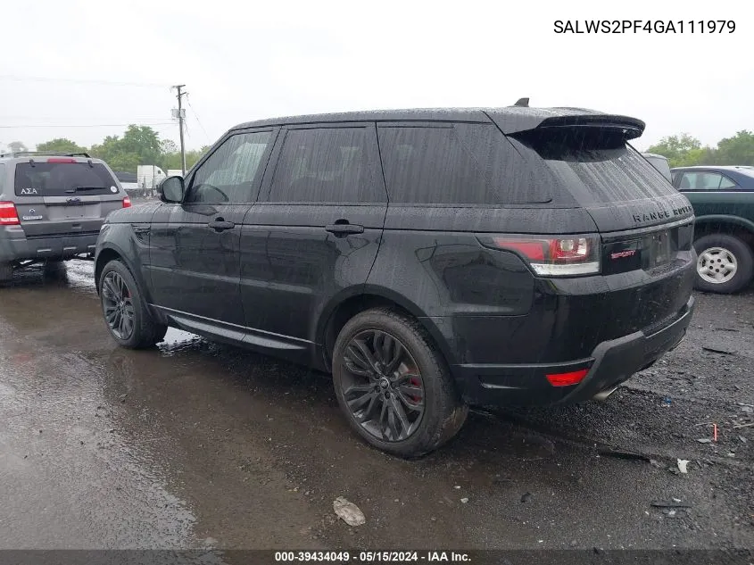 2016 Land Rover Range Rover Sport 3.0L V6 Supercharged Hse VIN: SALWS2PF4GA111979 Lot: 39434049