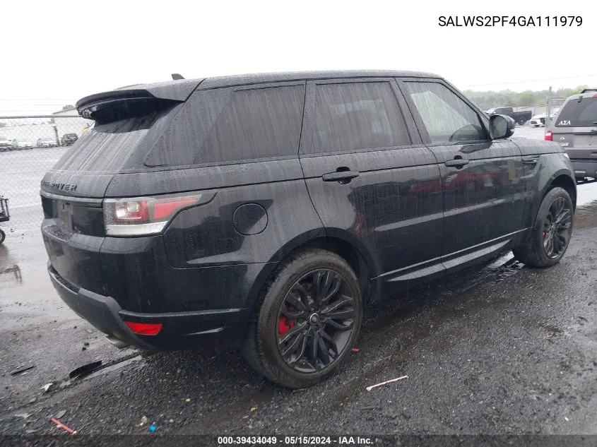 2016 Land Rover Range Rover Sport 3.0L V6 Supercharged Hse VIN: SALWS2PF4GA111979 Lot: 39434049