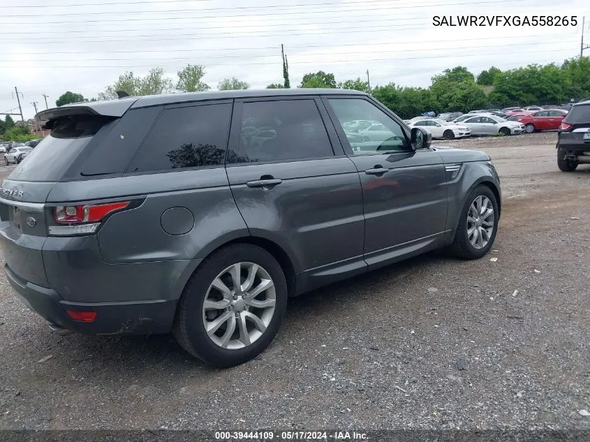 2016 Land Rover Range Rover Sport 3.0L V6 Supercharged Hse VIN: SALWR2VFXGA558265 Lot: 39444109