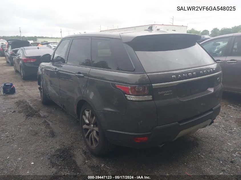 2016 Land Rover Range Rover Sport 3.0L V6 Supercharged Hse VIN: SALWR2VF6GA548025 Lot: 39447123