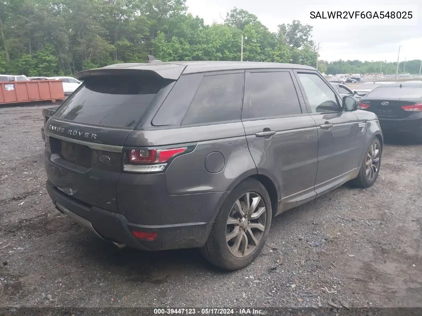 2016 Land Rover Range Rover Sport 3.0L V6 Supercharged Hse VIN: SALWR2VF6GA548025 Lot: 39447123