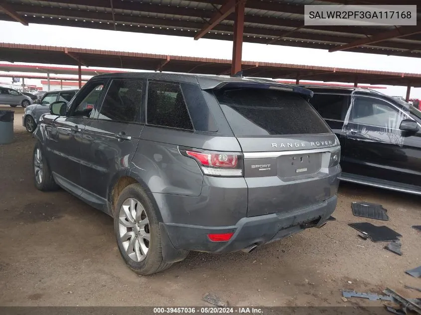 2016 Land Rover Range Rover Sport 3.0L V6 Supercharged Hse VIN: SALWR2PF3GA117168 Lot: 39457036