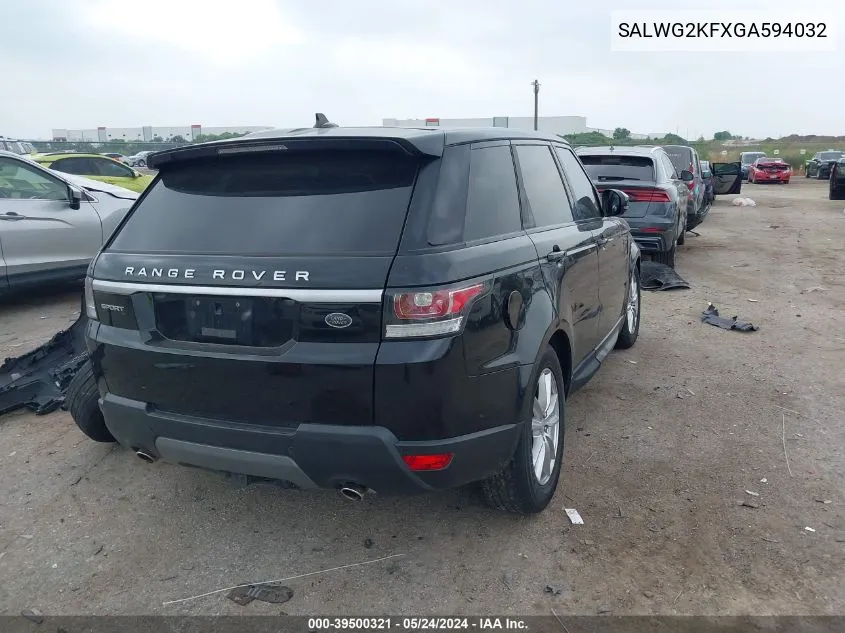 2016 Land Rover Range Rover Sport 3.0L V6 Turbocharged Diesel Se Td6 VIN: SALWG2KFXGA594032 Lot: 39500321