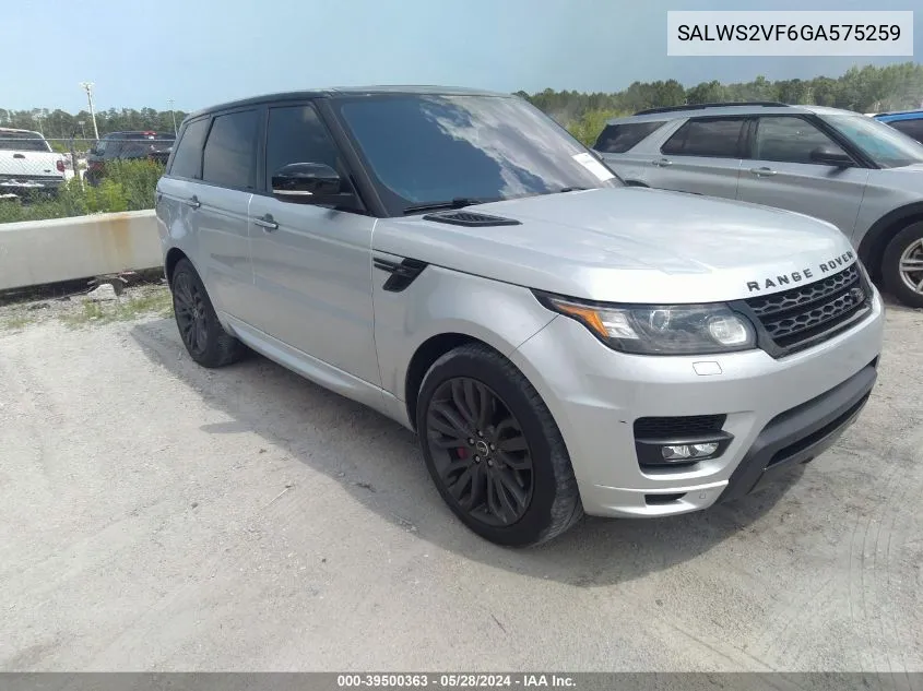 2016 Land Rover Range Rover Sport 3.0L V6 Supercharged Hse VIN: SALWS2VF6GA575259 Lot: 39500363