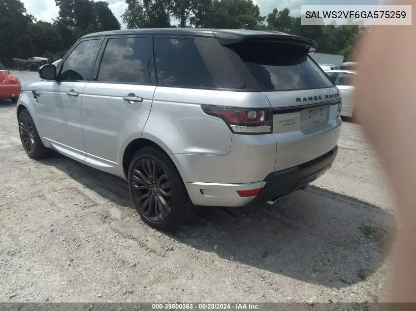 SALWS2VF6GA575259 2016 Land Rover Range Rover Sport 3.0L V6 Supercharged Hse