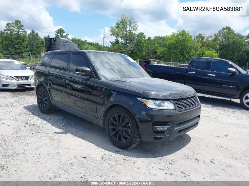 2016 Land Rover Range Rover Sport 3.0L V6 Turbocharged Diesel Hse Td6 VIN: SALWR2KF8GA583881 Lot: 39549681