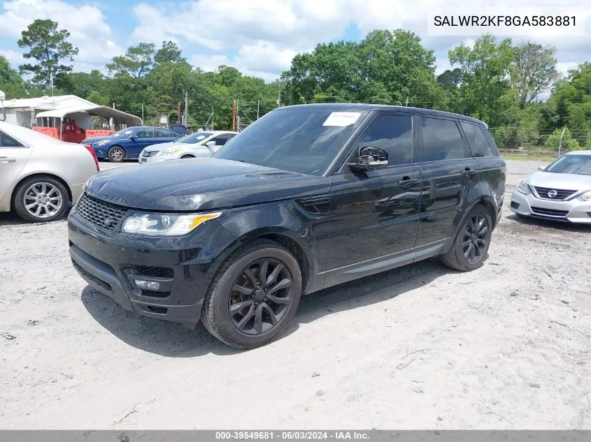 2016 Land Rover Range Rover Sport 3.0L V6 Turbocharged Diesel Hse Td6 VIN: SALWR2KF8GA583881 Lot: 39549681