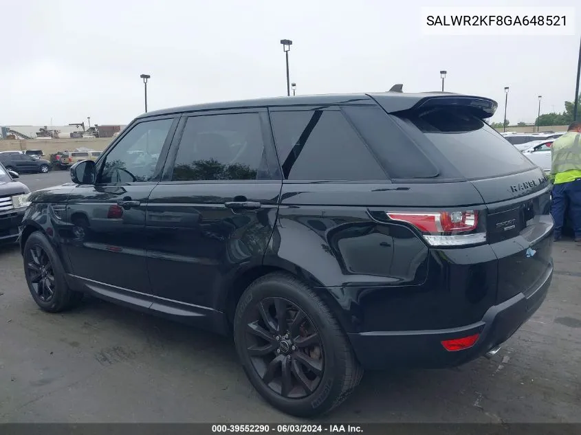 2016 Land Rover Range Rover Sport 3.0L V6 Turbocharged Diesel Hse Td6 VIN: SALWR2KF8GA648521 Lot: 39552290