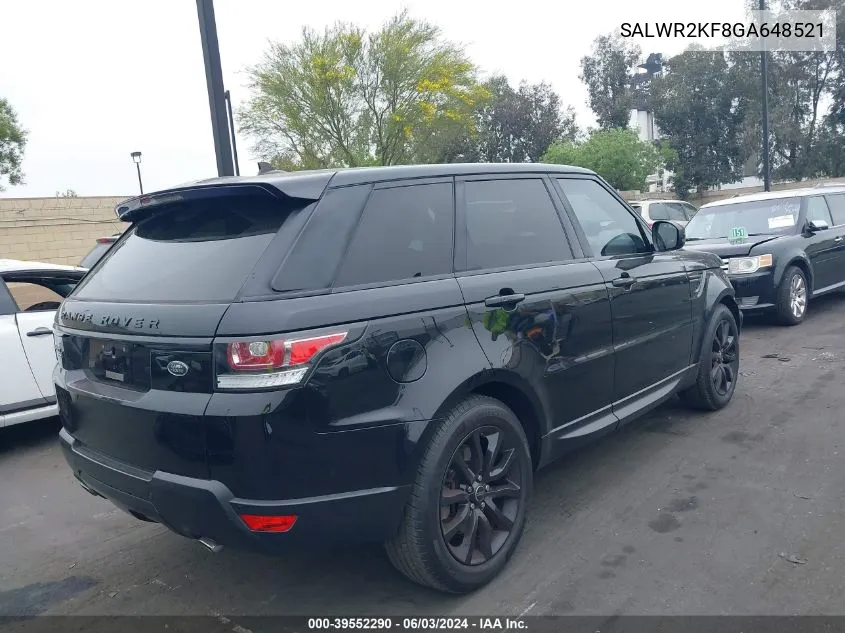 2016 Land Rover Range Rover Sport 3.0L V6 Turbocharged Diesel Hse Td6 VIN: SALWR2KF8GA648521 Lot: 39552290