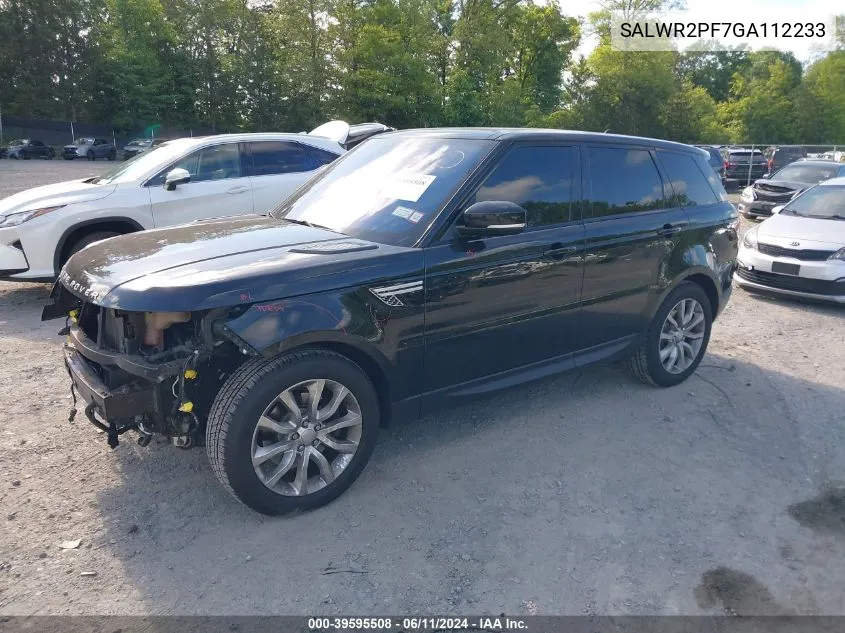 2016 Land Rover Range Rover Sport 3.0L V6 Supercharged Hse VIN: SALWR2PF7GA112233 Lot: 39595508