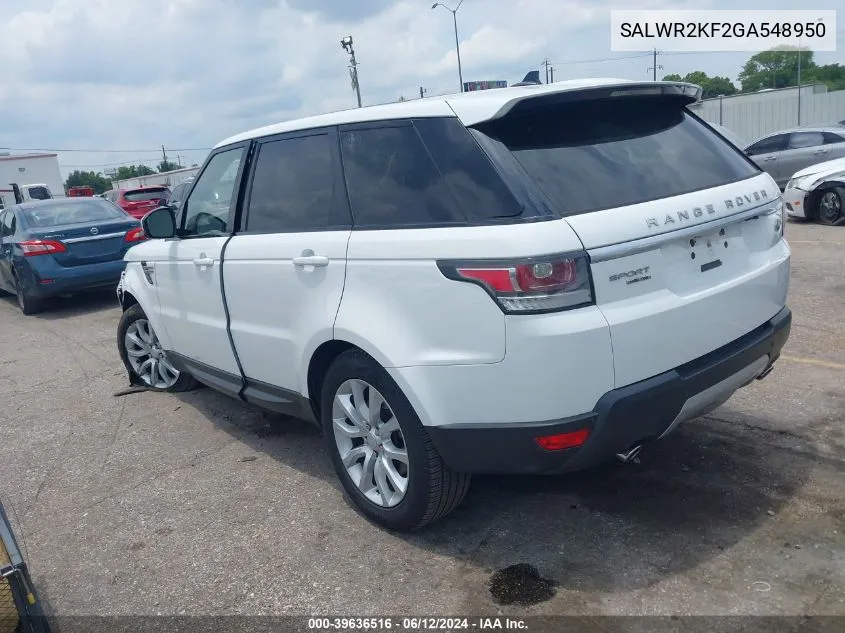 SALWR2KF2GA548950 2016 Land Rover Range Rover Sport 3.0L V6 Turbocharged Diesel Hse Td6