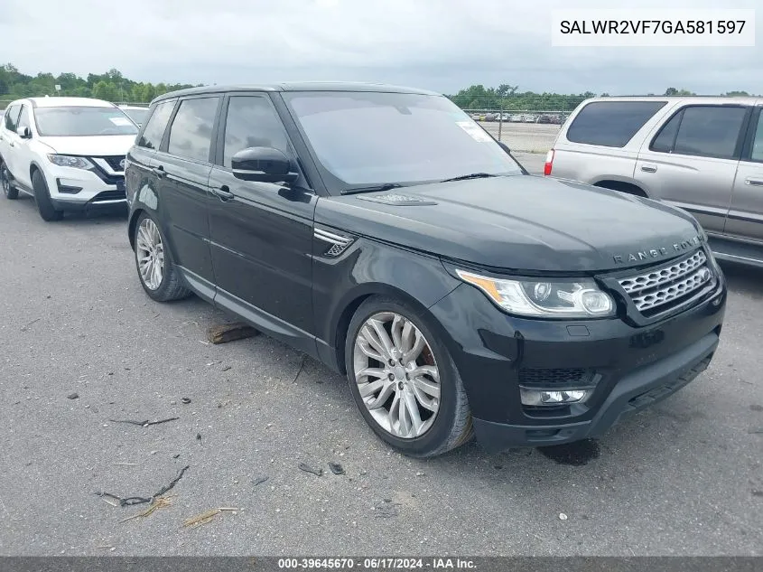 2016 Land Rover Range Rover Sport 3.0L V6 Supercharged Hse VIN: SALWR2VF7GA581597 Lot: 39645670